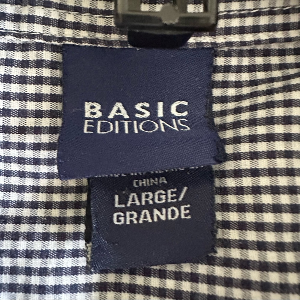 Basic Editions Gingham Plaid Blue Sleeveless Butt… - image 8